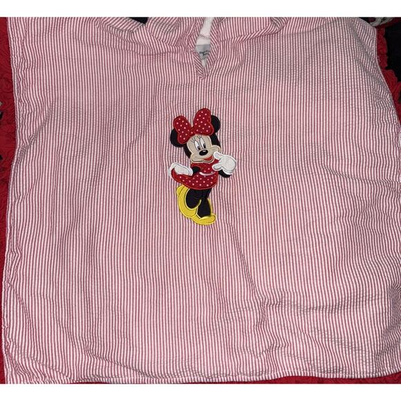 Disney Minnie Mouse Hooded Cape Bath Towel/Cover Up Red Seersucker Large - Picture 1 of 7